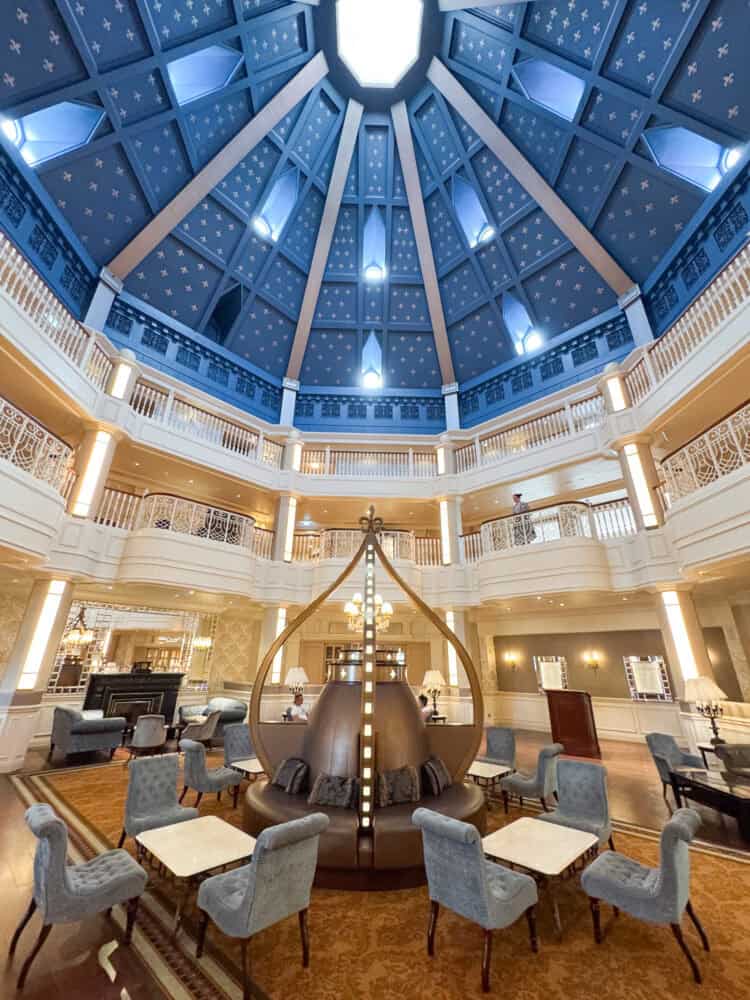 The grand rotunda lounge at Disneyland Hotel Paris