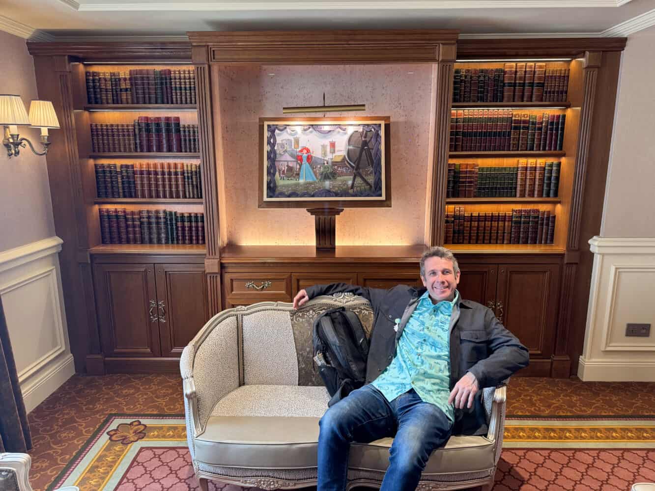 Simon relaxing in the lobby at Disneyland Hotel Paris