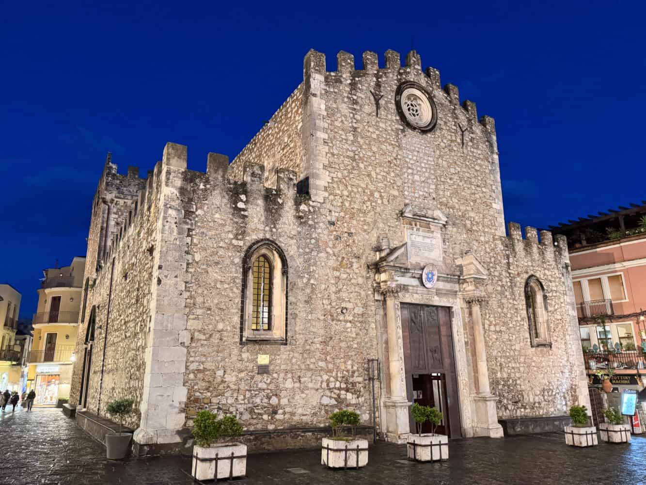Taormina's Duomo at night