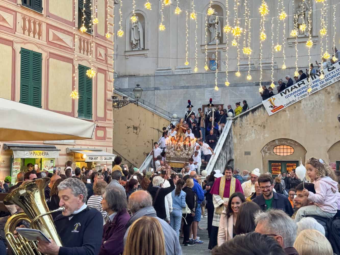 Religious procession as part of the Sagra del Pesce, Camogli.