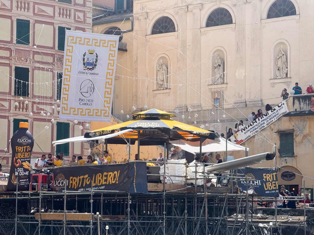 Giant frying pan (padella) at the Camogli Fish Festival in Liguria, Italy.