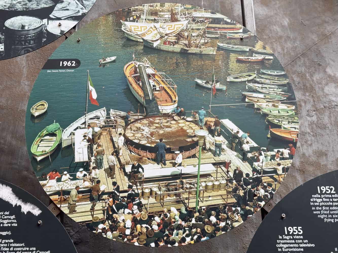 Photos of the Sagra del Pesce in Camogli on the old padella.