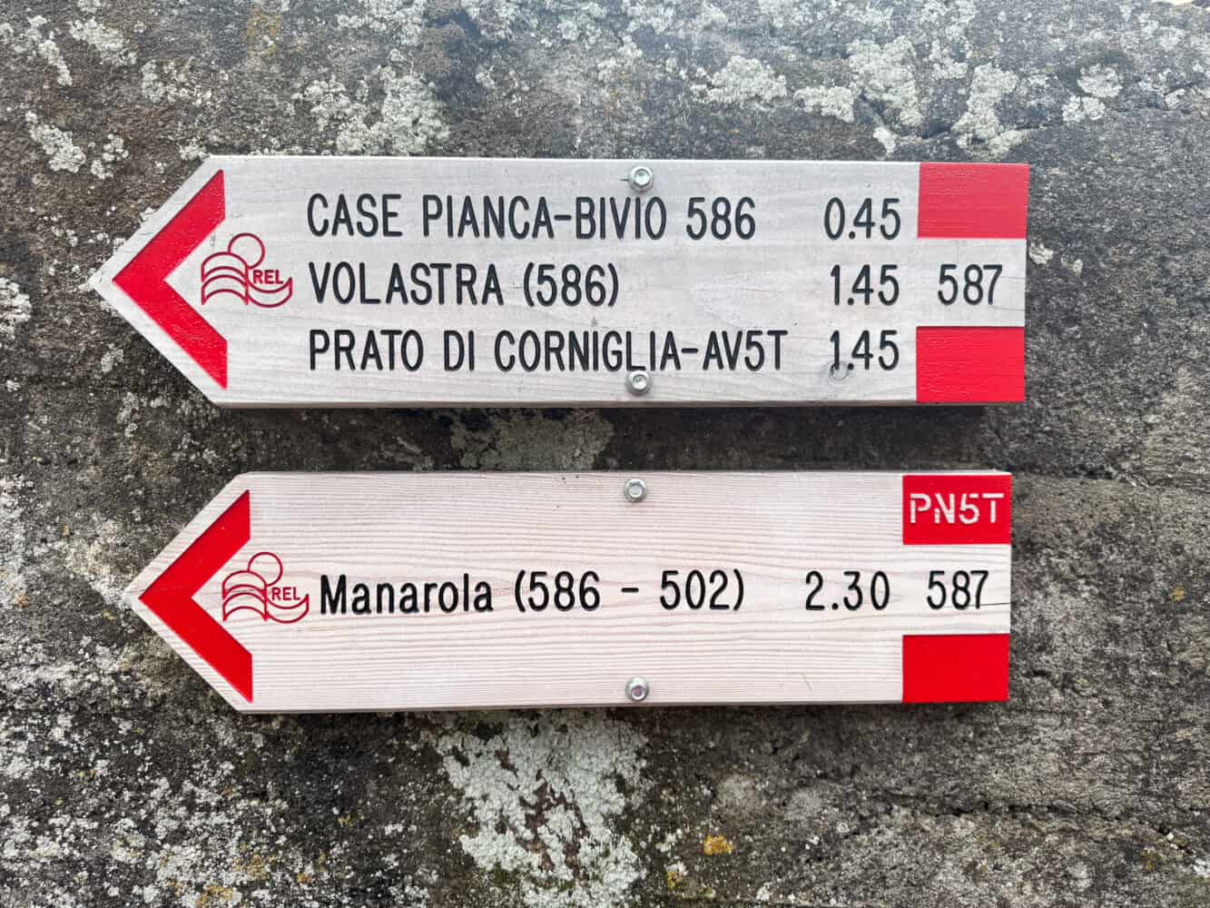 The sign at the start of the Corniglia to Manarola hike via Volastra in Cinque Terre, Liguria, Italy
