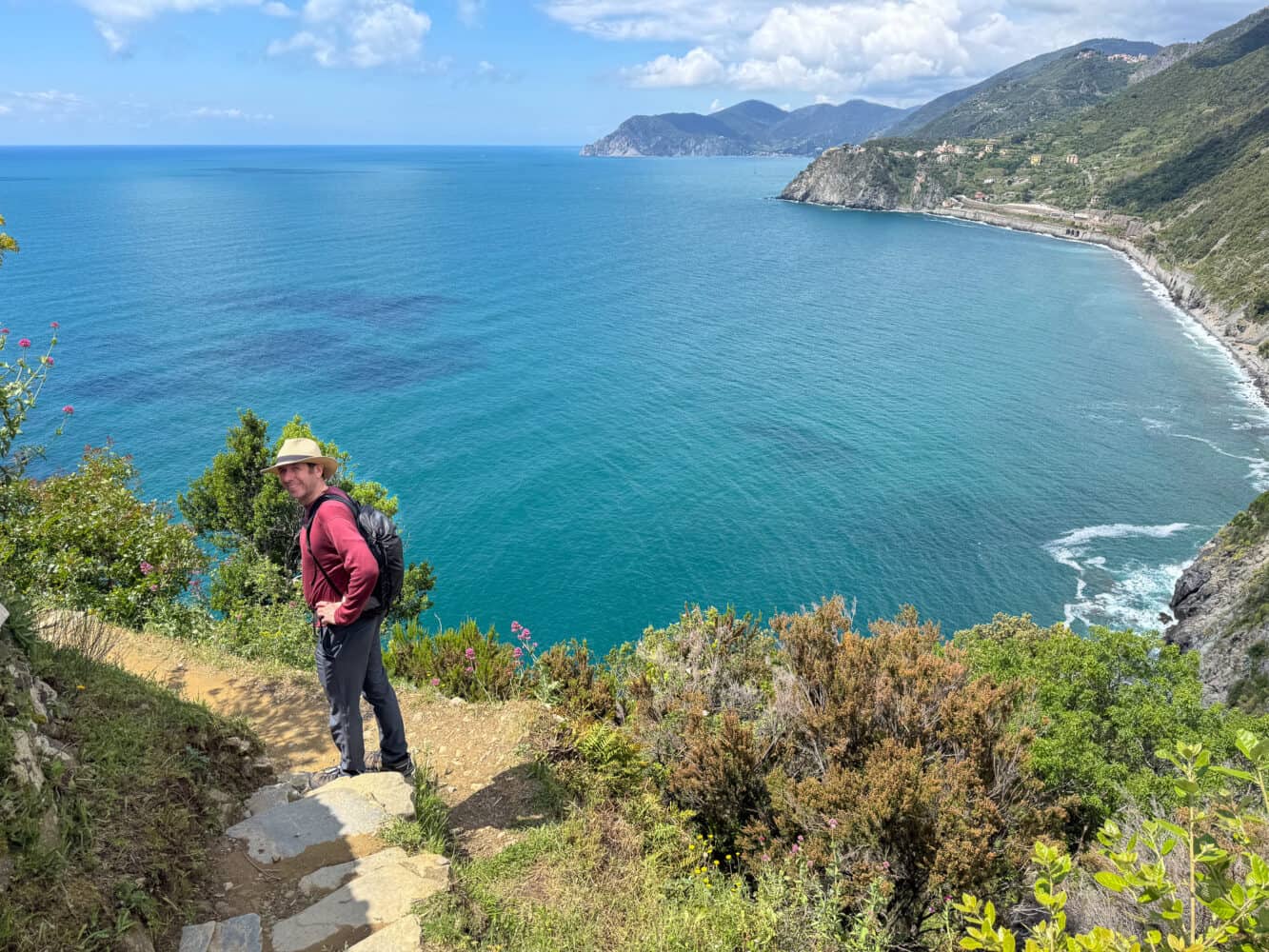View on the Corniglia to Manarola hike via Volastra in Cinque Terre, Liguria, Italy