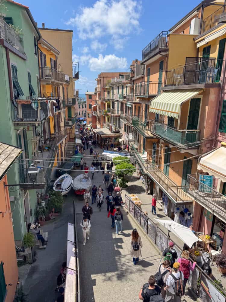 Busy Manarola village in Cinque Terre, Italy