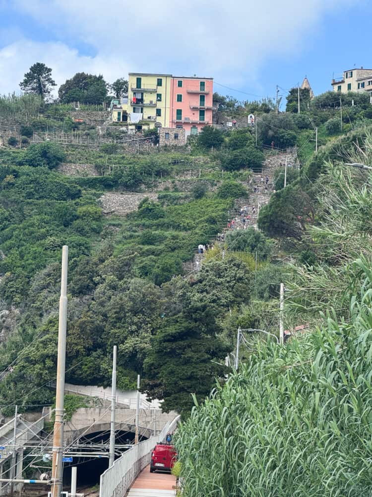 The stairs from Corniglia station to Corniglia village in Cinque Terre, Italy