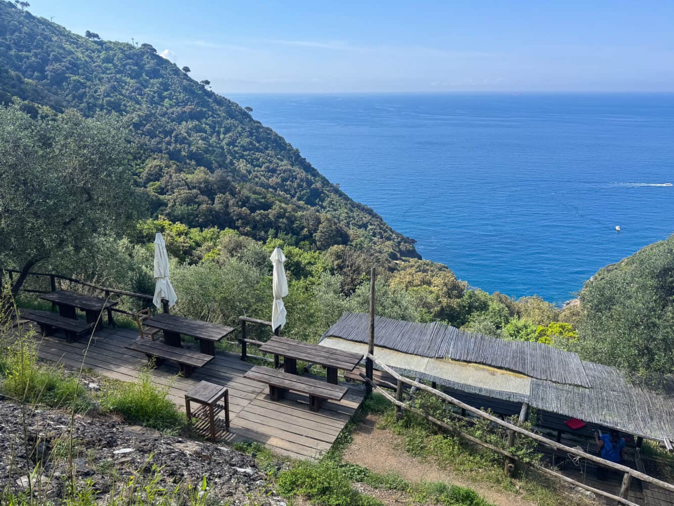 The restaurant with sea view at Agririfugio Molini near San Fruttuoso, Liguria.