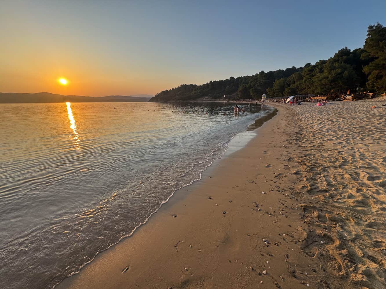 Sunset at Agia Eleni beach on Skiathos island, Greece