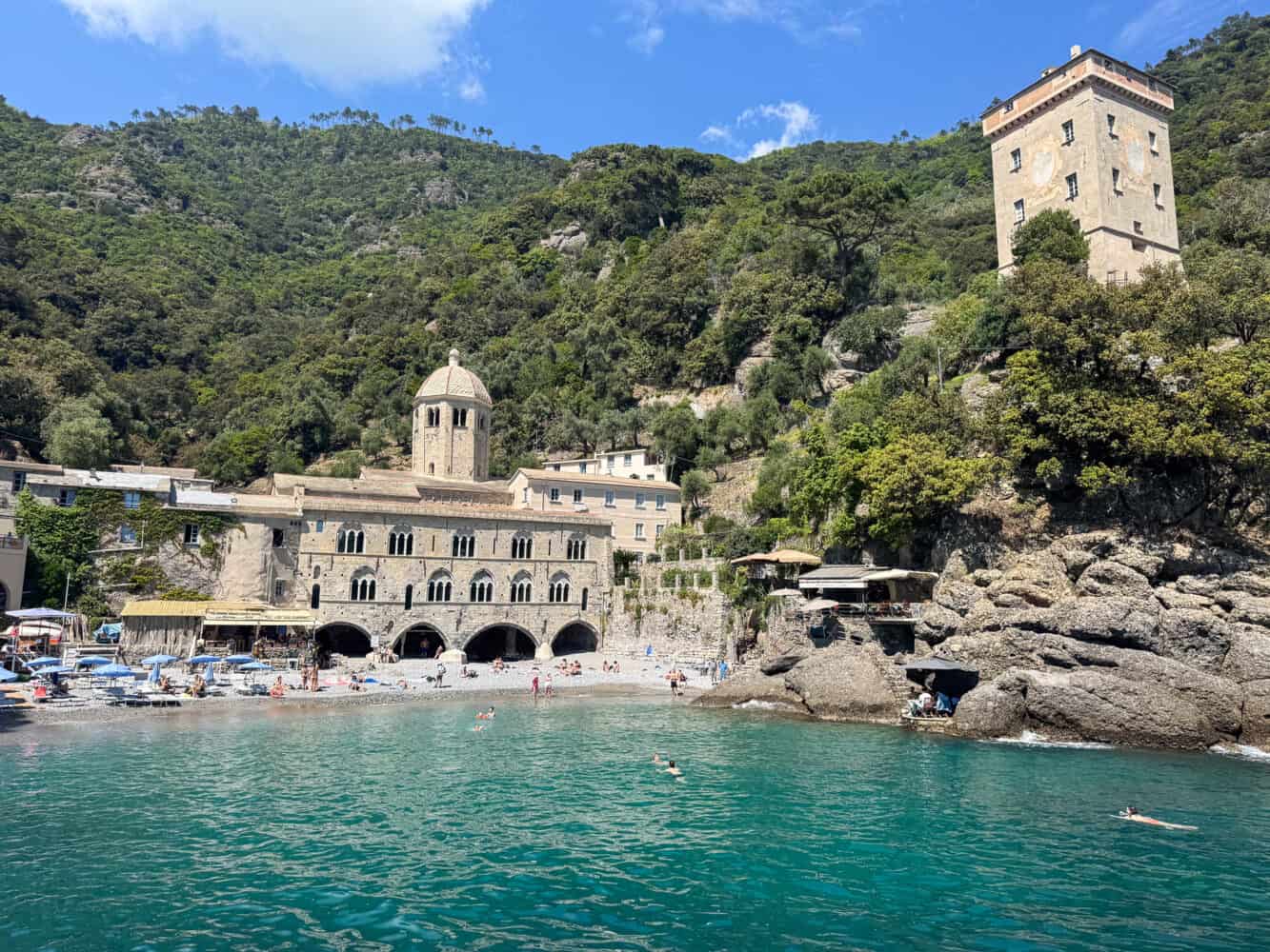 San Fruttuoso beach and abbey on the Italian Riviera.