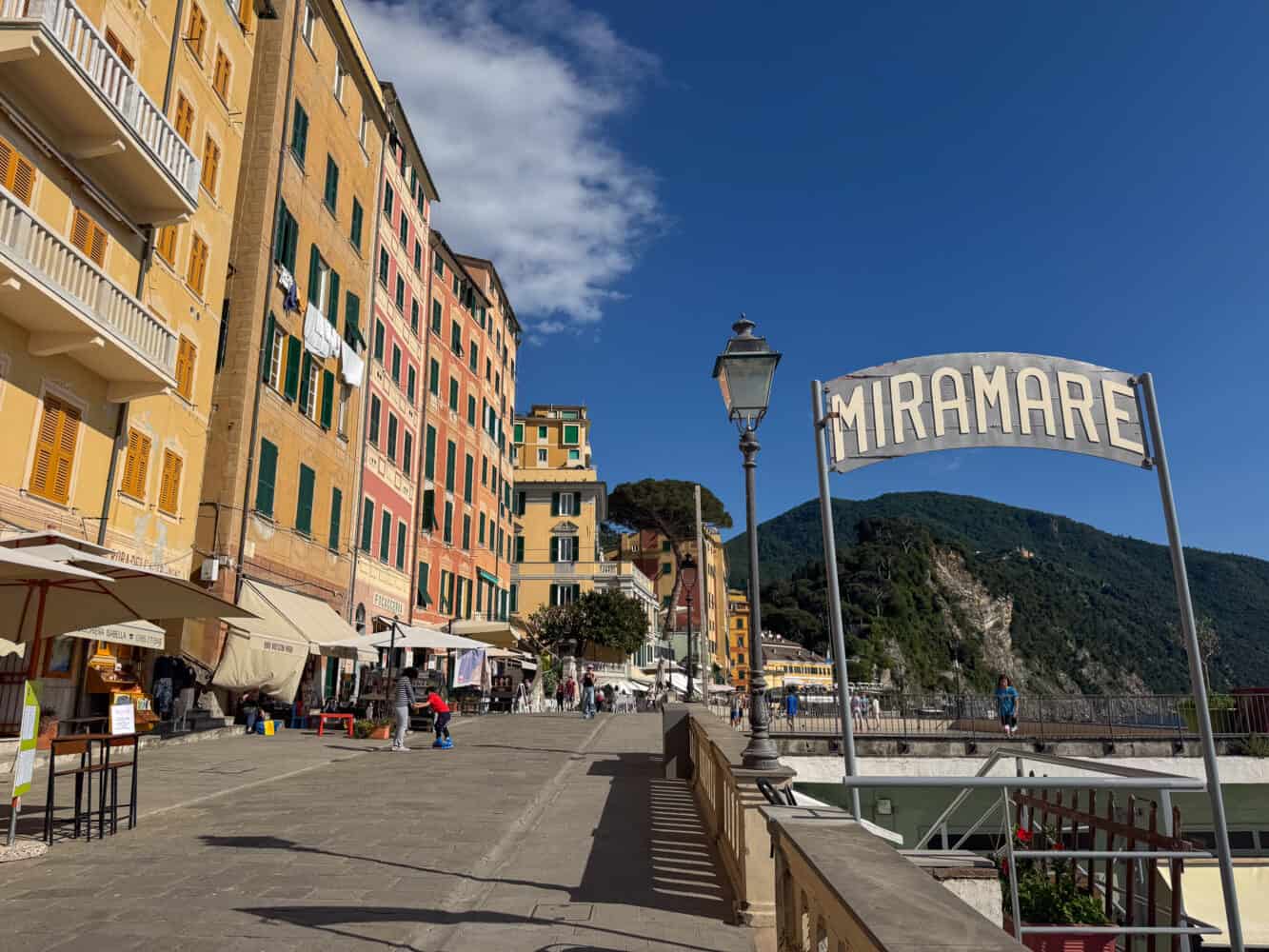 Seafront promenade in Camogli in Liguria, Italy.