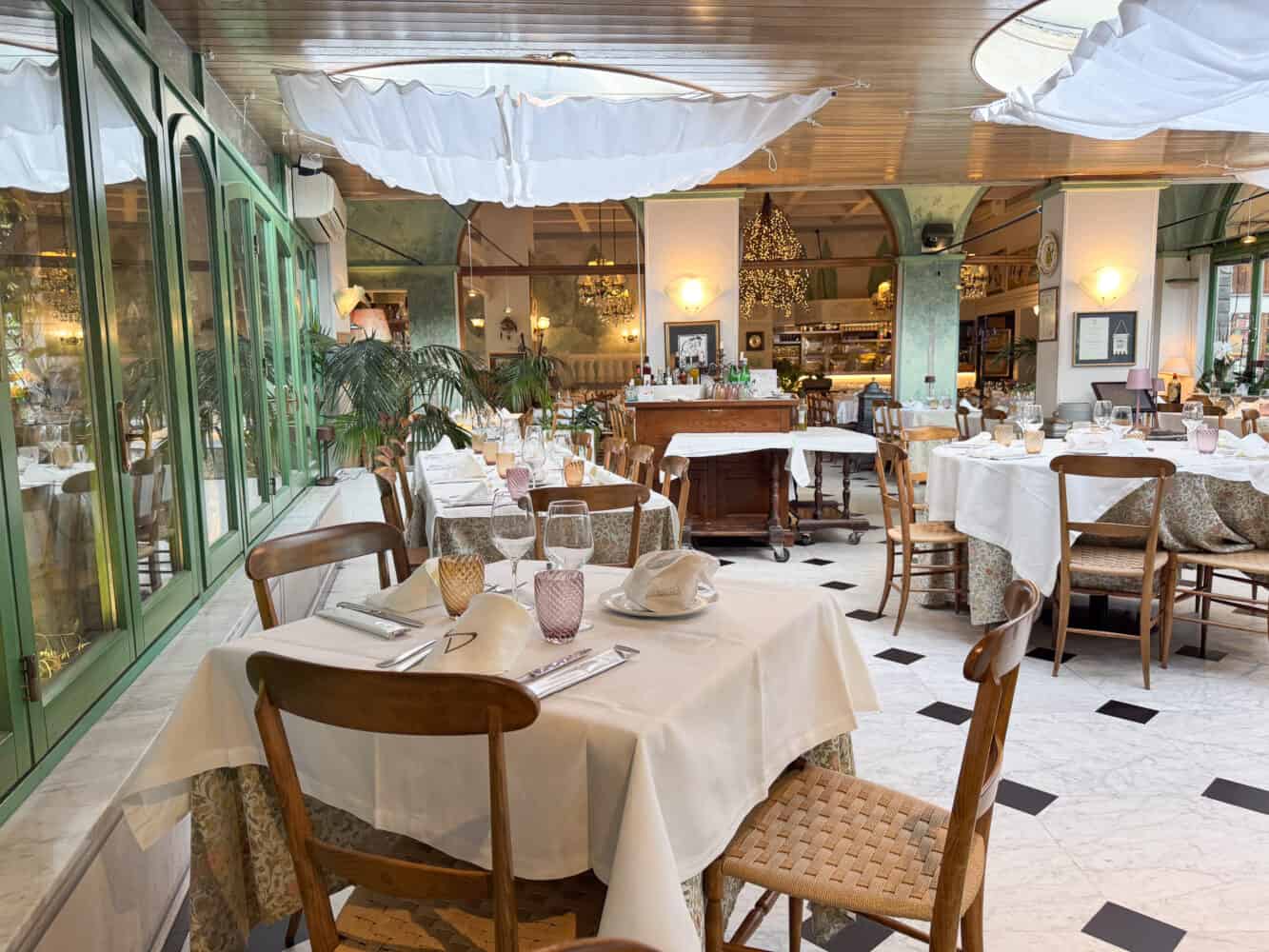 One of the rooms at Ristorante Da O Vittorio Recco in Liguria, Italy