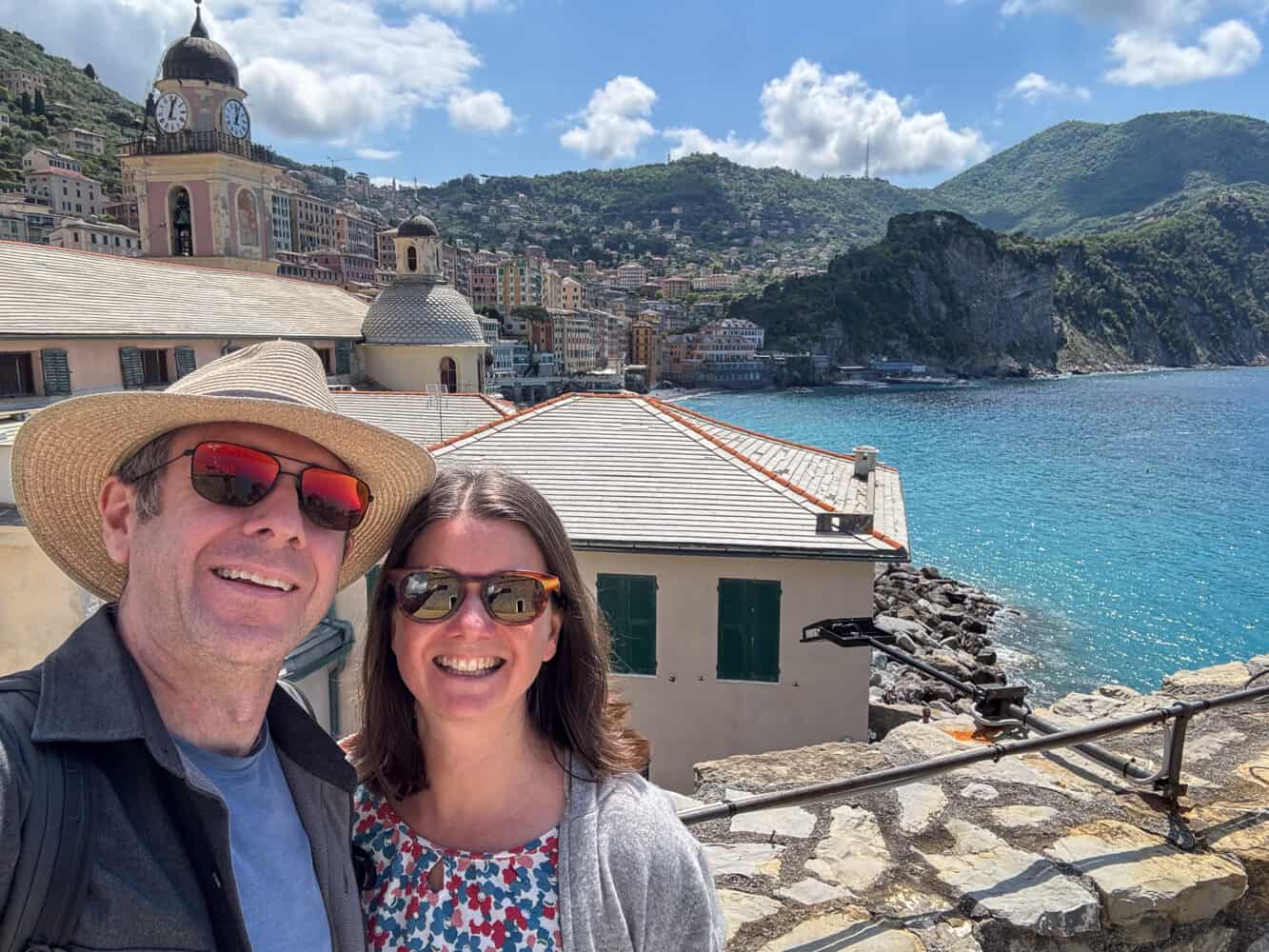Simon and Erin on the terrace of Camogli Castle