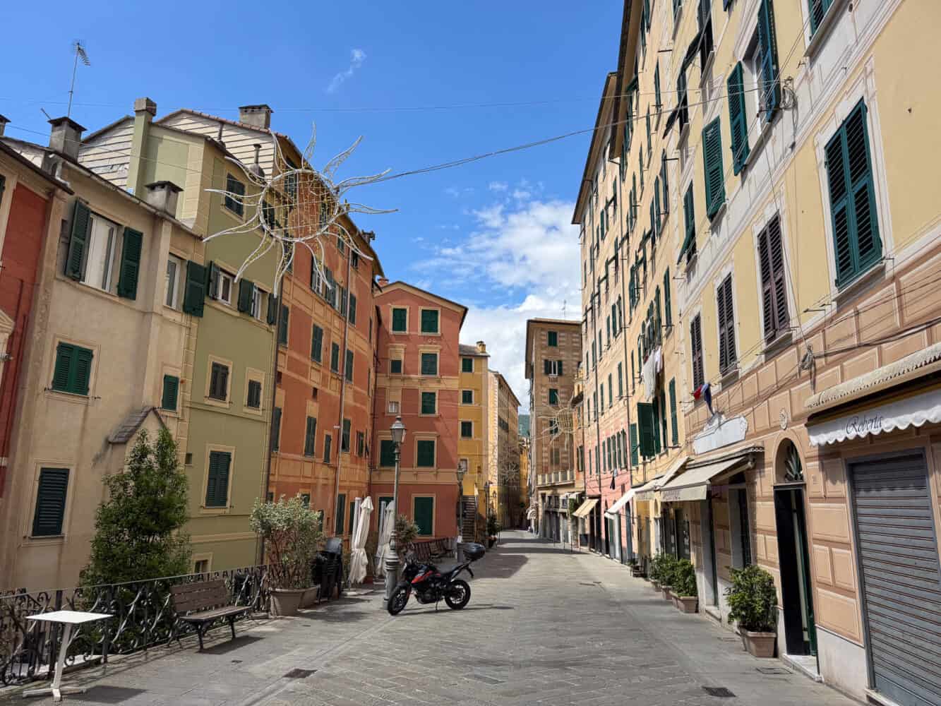 Quiet main street in Camogli, Italy
