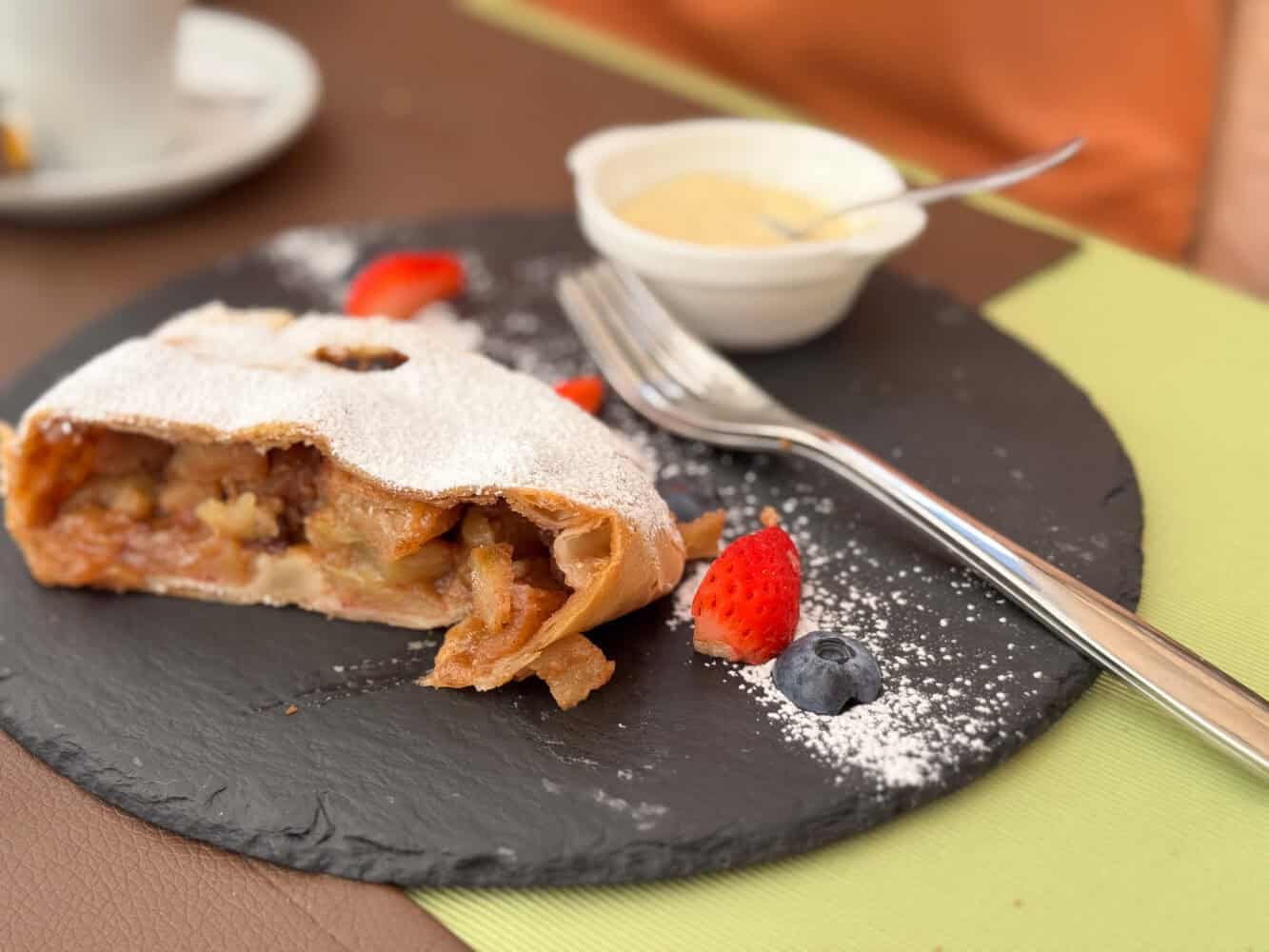 Apple strudel at Imperia bar in Molveno, Italy.