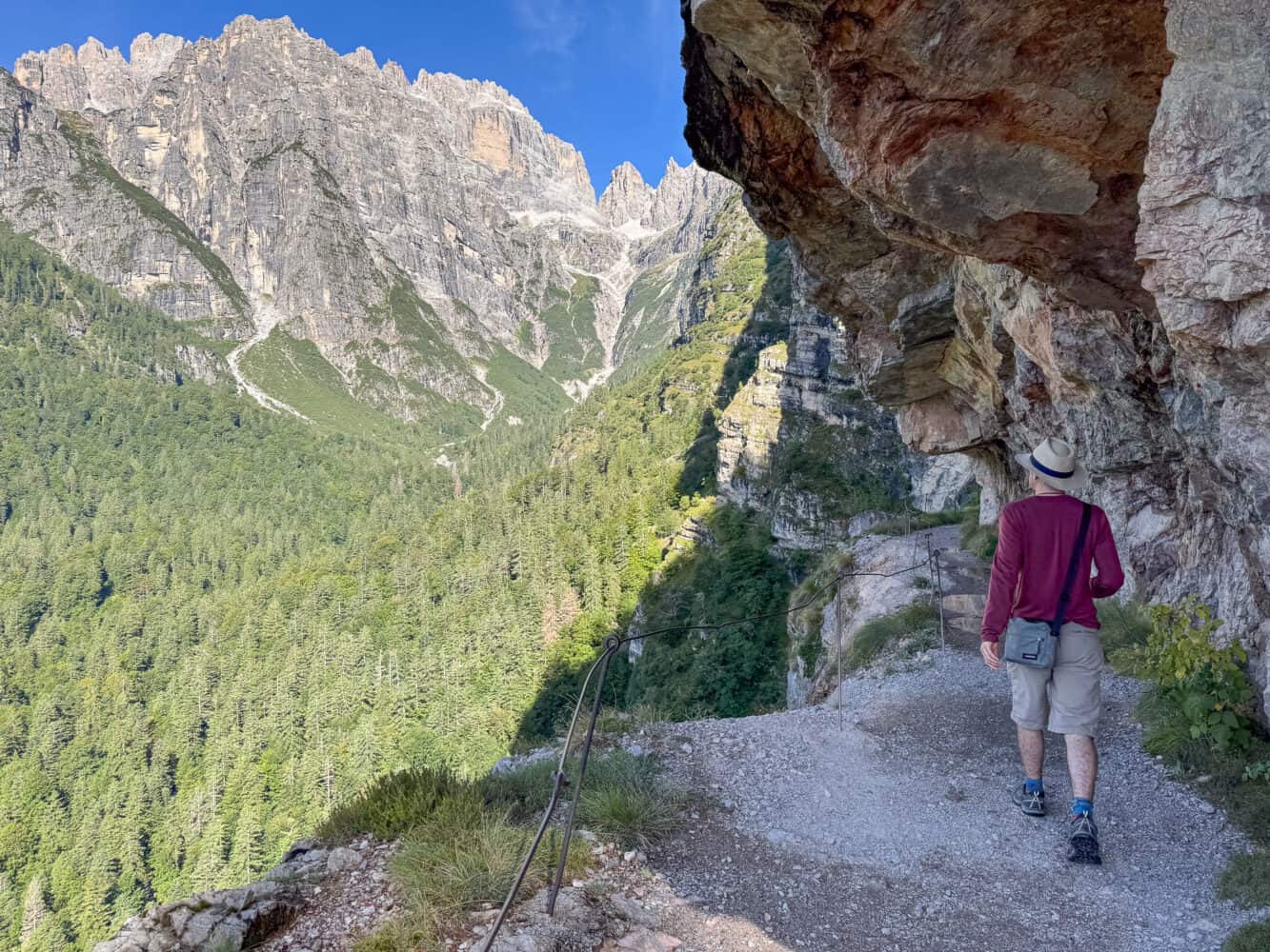 Hiking from Pradel to Rifugio Croz dell'Altissimo in Brenta Dolomites, Italy.