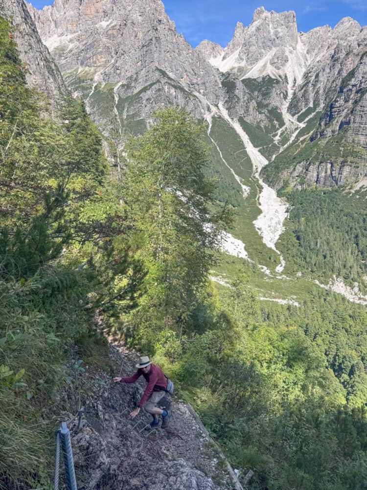 The easy via ferrata section on the Rifugio Selvata to Malga Andalo trail.