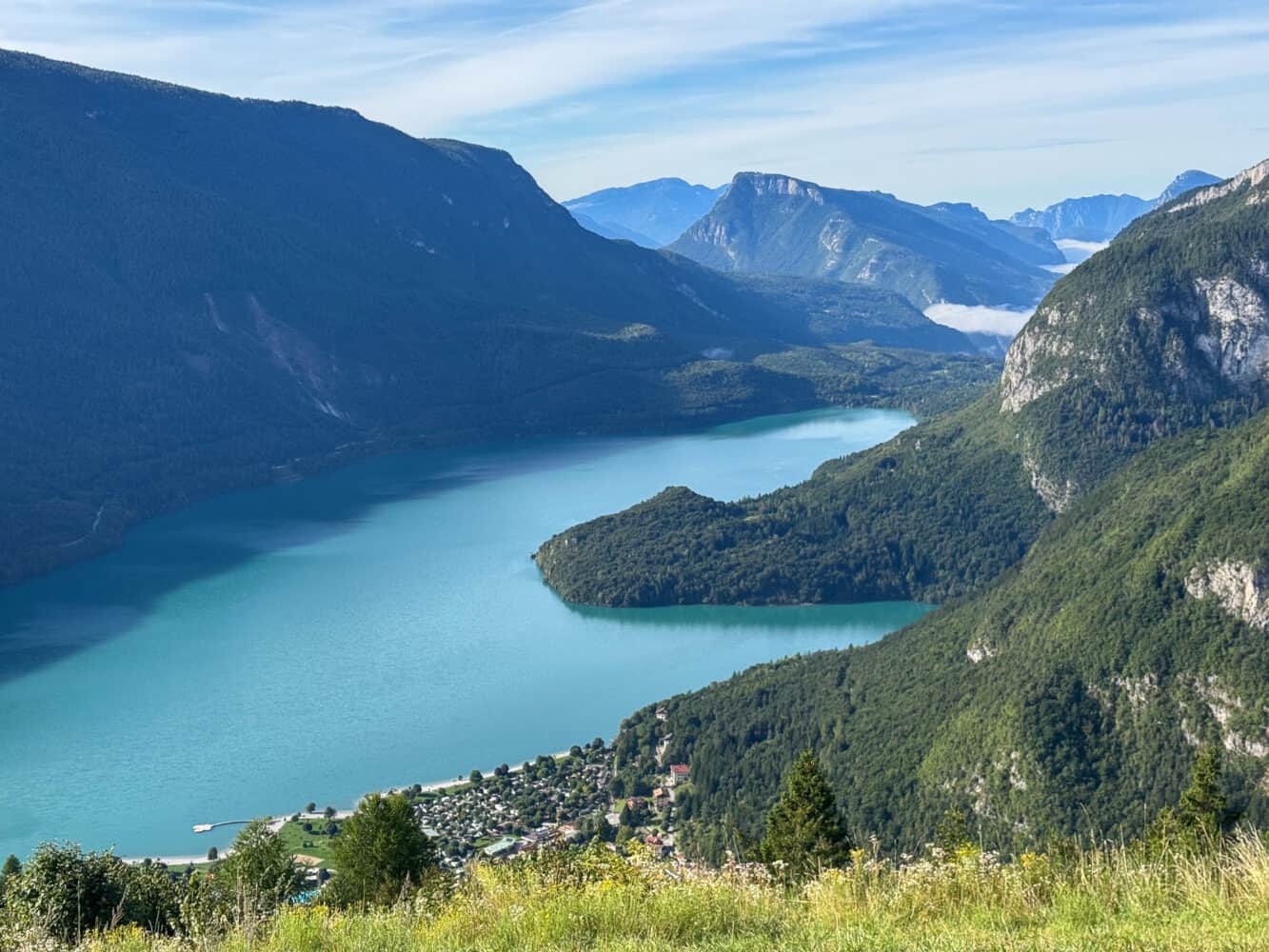 View from the top of Molveno cable car in Pradel.