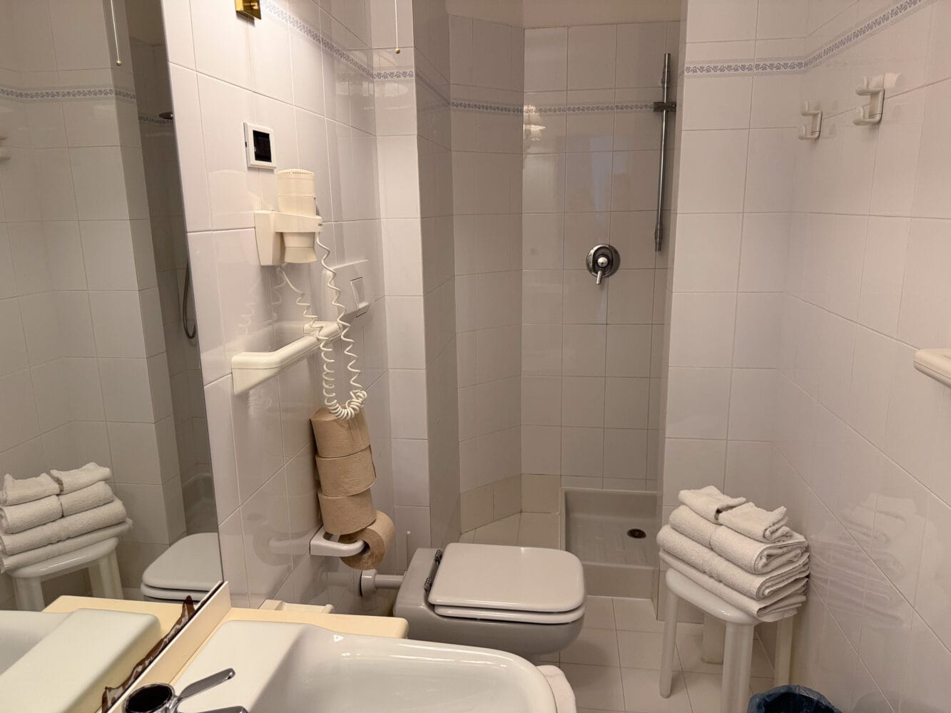 Bathroom of a lake view room at Grand Hotel Molveno in Molveno, Italy