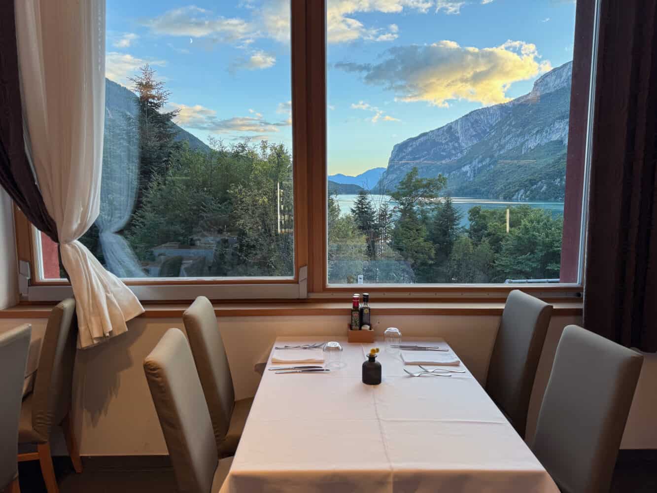 Restaurant at sunset at Grand Hotel Molveno, Italy