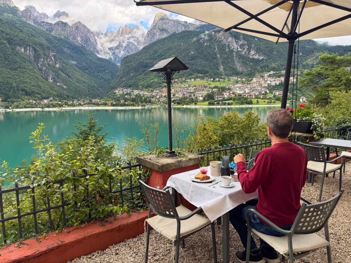 Breakfast with a view at Grand Hotel Molveno, Italy.