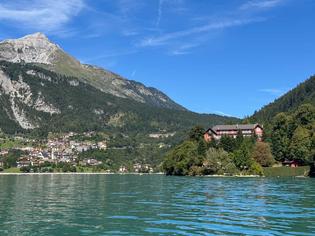 Grand Hotel Molveno in Trentino, Italy viewed from the lake