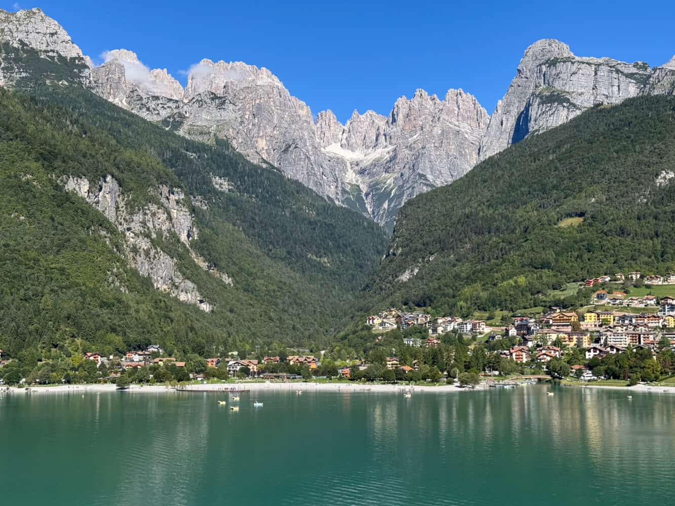 Lake Molveno view from Grand Hotel Molveno, Italy.