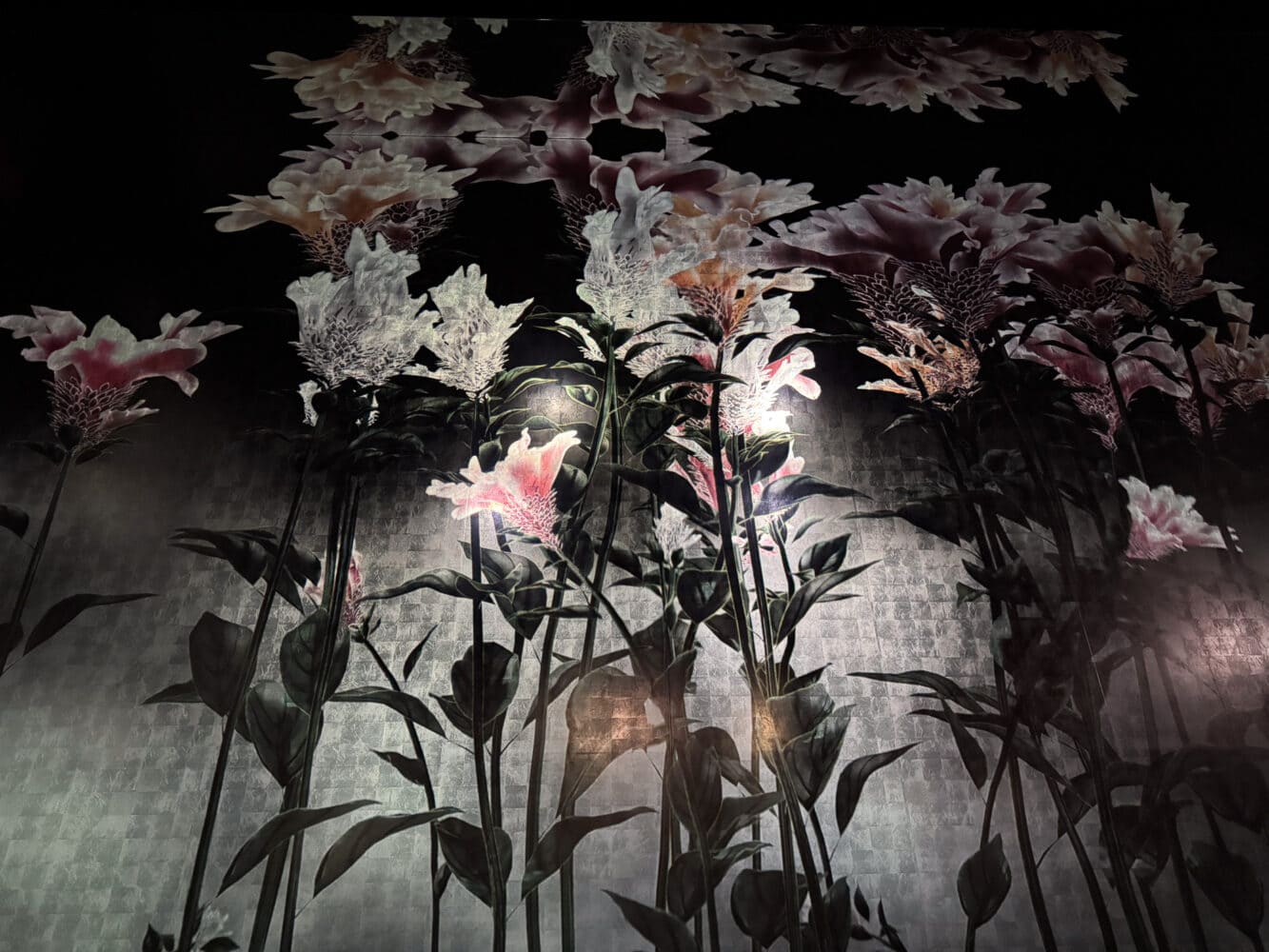 Silent Radiance Within flower room at TeamLab Biovortex Kyoto.