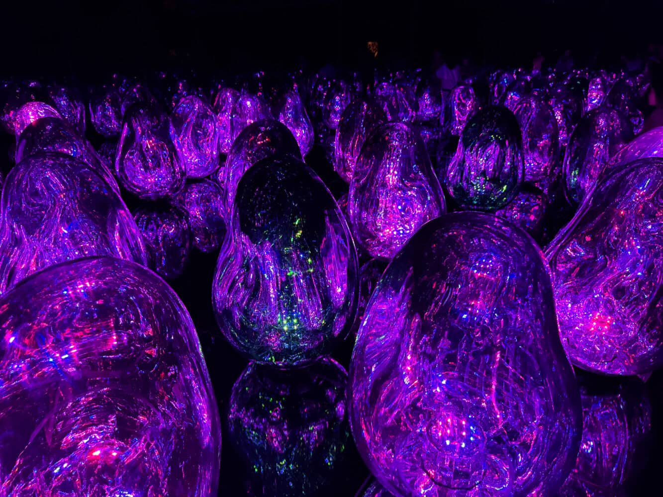 Resonating Microcosms - Solidified Light room at TeamLab Biovortex Kyoto.