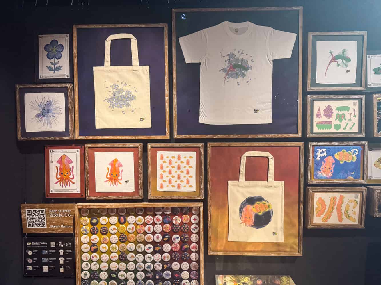 The items you can buy at Sketch Factory in TeamLab Biovortex Kyoto.
