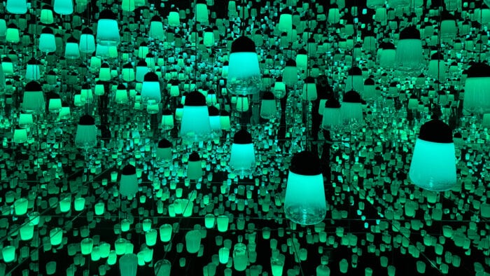 Forest of Resonating Lamps room at TeamLab Biovortex Kyoto in Japan