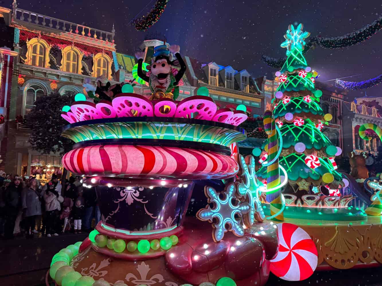 Clarabelle in the evening Mickey's Dazzling Christmas Parade at Disneyland Paris