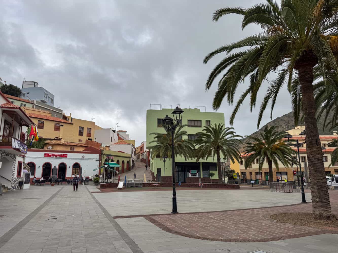 The main square in Vallehermoso, La Gomera. 