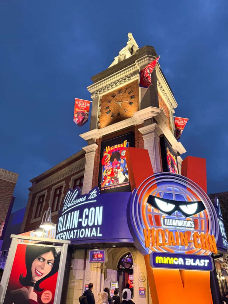 Illumination’s Villain-Con Minion Blast ride at night at Universal Studios Japan.