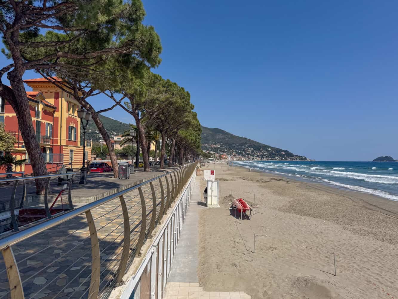 Seafront promenade in Alassio, Italy.