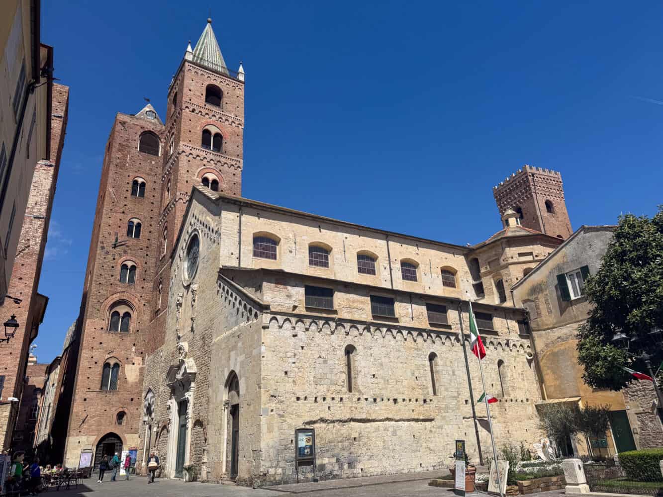 Albenga Cathedral and medieval towers.