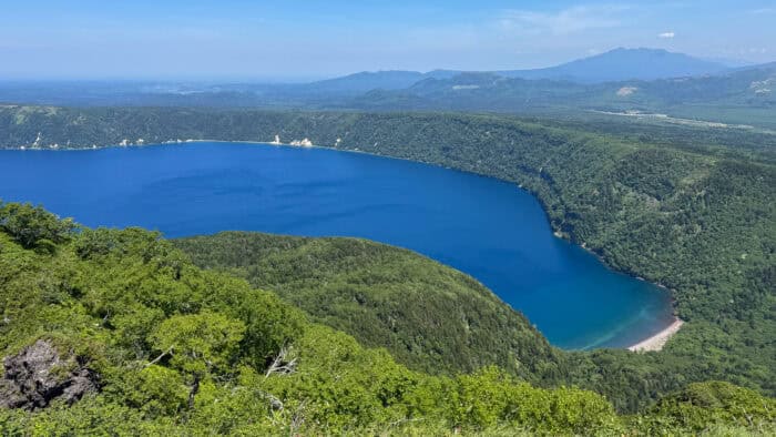 Lake Mashu from Mt Mashu summit in Akan Mashu National Park in Hokkaido, Japan.