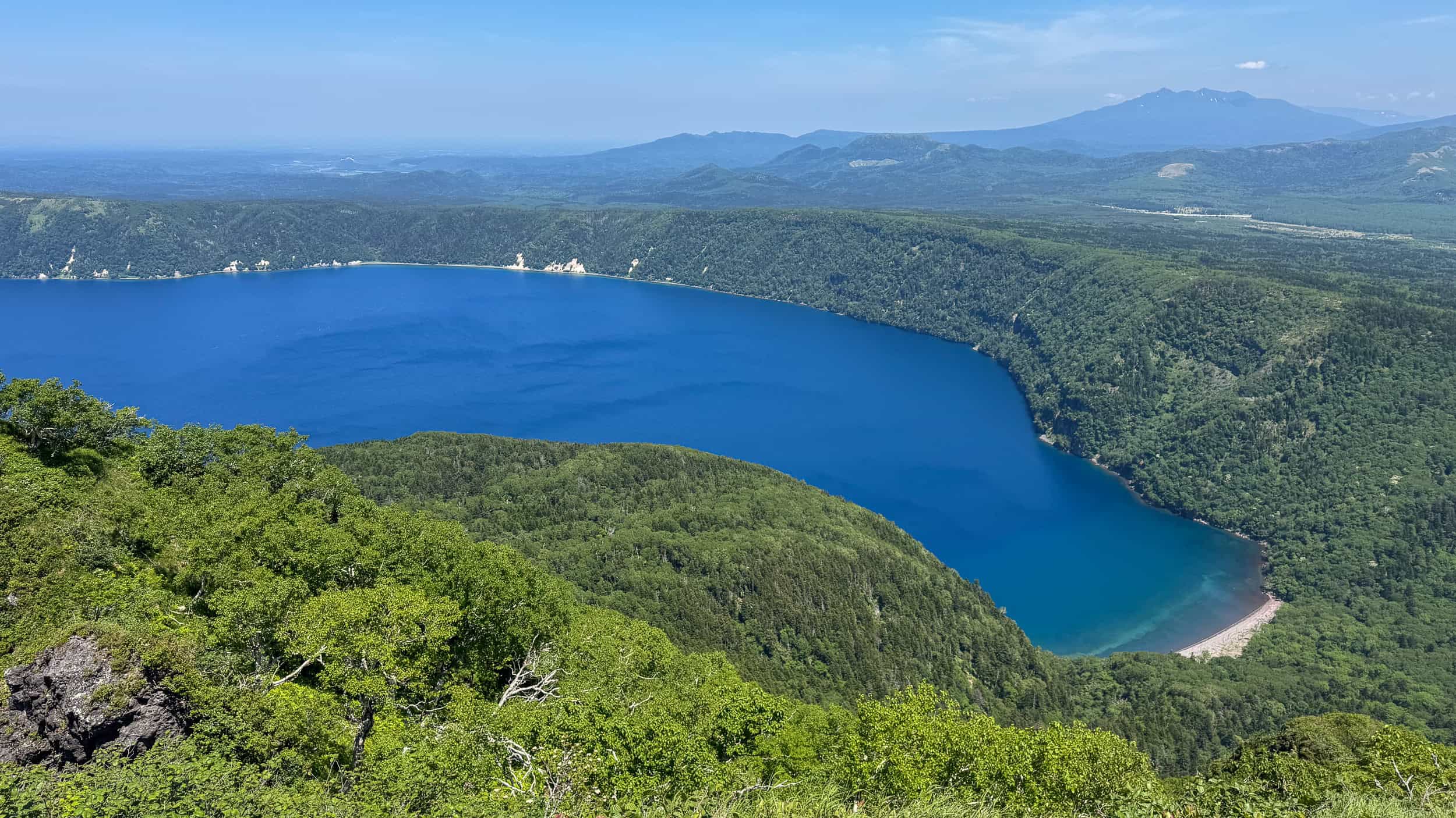 Lake Mashu from Mt Mashu summit in Akan Mashu National Park in Hokkaido, Japan.