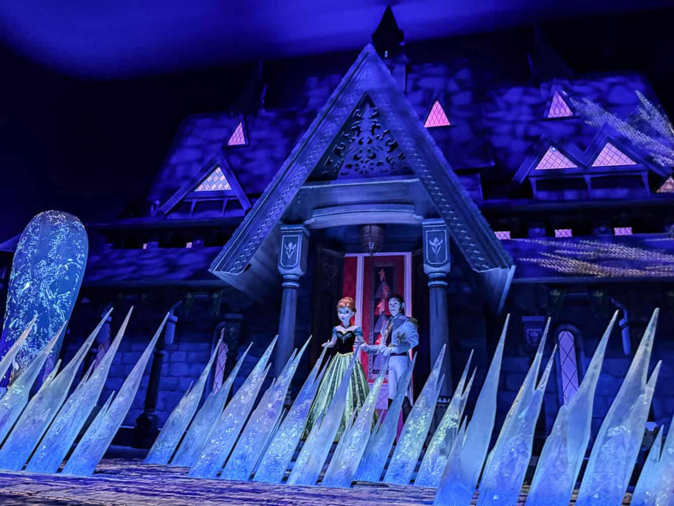 Anna and the frozen ice on the Anna and Elsa's Frozen Journey ride at Tokyo Disneysea. 