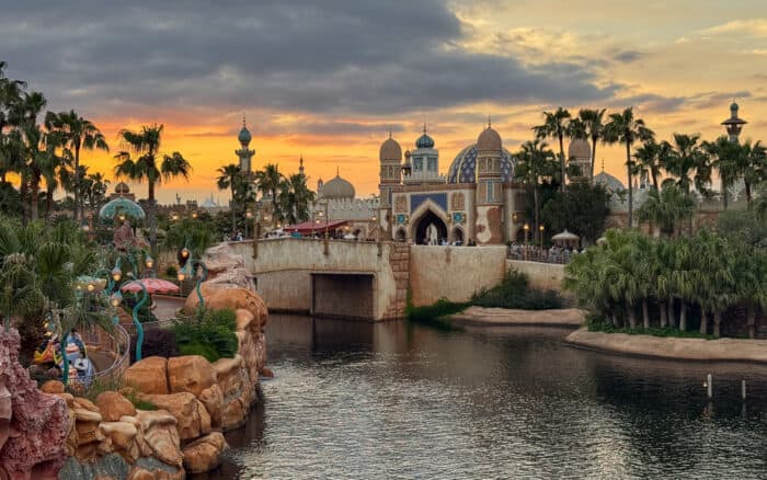Arabian Coast in Tokyo DisneySea at sunset.